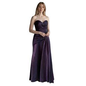 CINDERELLA Purple Satin Prom Maxi Strapless Dress with Rhinestones size Medium
